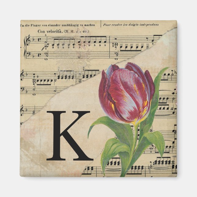 Lila Tulip Lakan Music Monogram Initial K Magnet (Framsidan)
