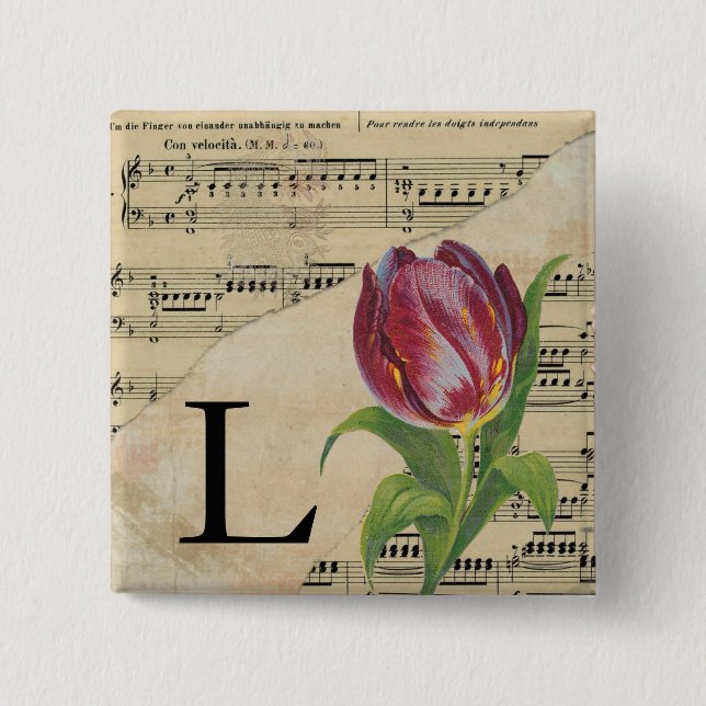 Lila Tulip Lakan Music Monogram Initial L Knapp (Framsida)
