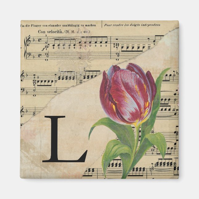 Lila Tulip Lakan Music Monogram Initial L Magnet (Framsidan)
