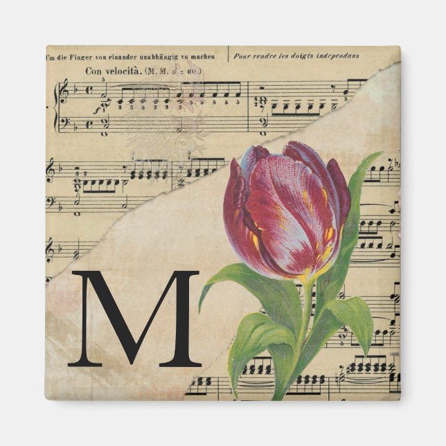 Lila Tulip Lakan Music Monogram Initial me Magnet (Framsidan)