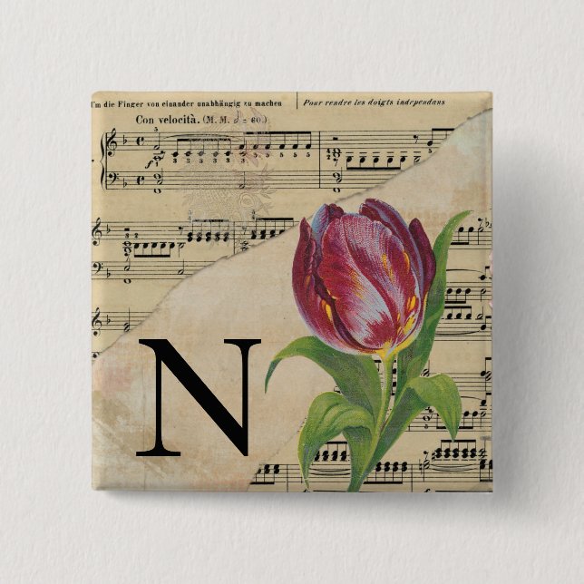 Lila Tulip Lakan Music Monogram Initial N Knapp (Framsida)