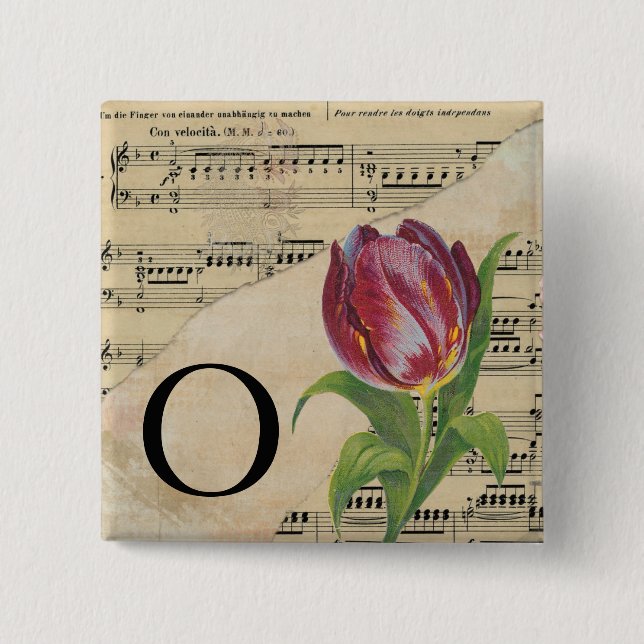 Lila Tulip Lakan Music Monogram Initial O Knapp (Framsida)