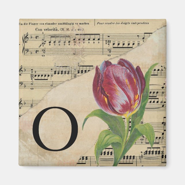 Lila Tulip Lakan Music Monogram Initial O Magnet (Framsidan)