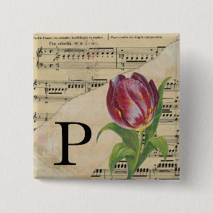 Lila Tulip Lakan Music Monogram Initial P Knapp