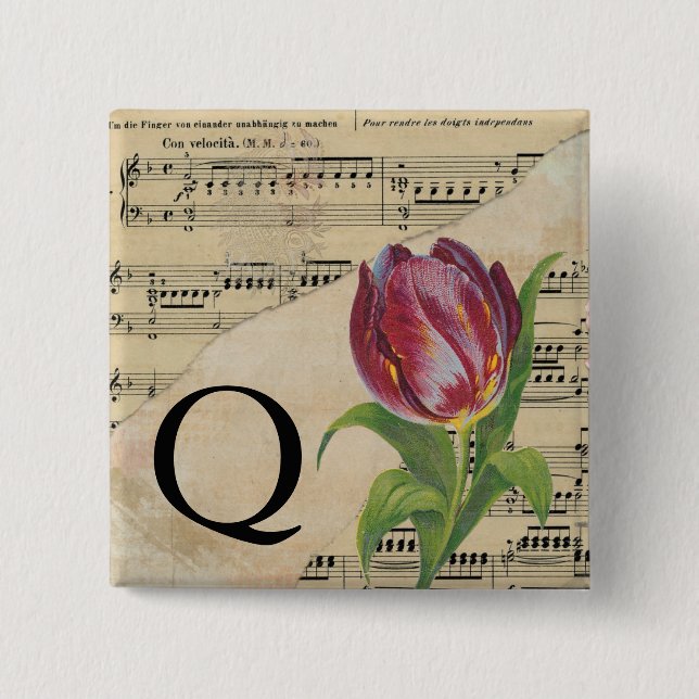 Lila Tulip Lakan Music Monogram Initial Q Knapp (Framsida)