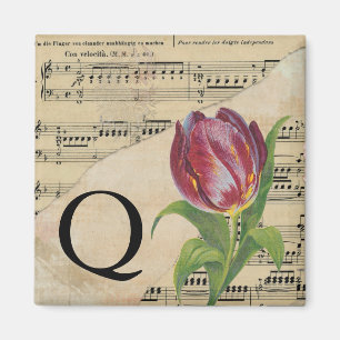 Lila Tulip Lakan Music Monogram Initial Q Magnet