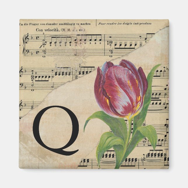 Lila Tulip Lakan Music Monogram Initial Q Magnet (Framsidan)