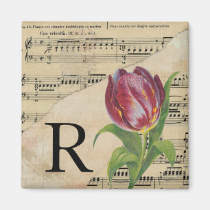 Lila Tulip Lakan Music Monogram Initial R Magnet