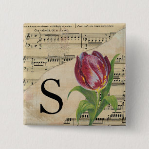 Lila Tulip Lakan Music Monogram Initial S Knapp