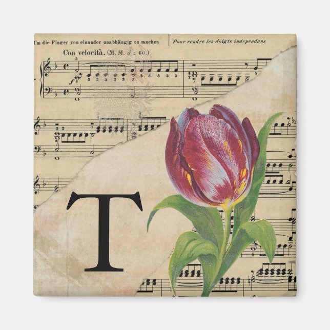 Lila Tulip Lakan Music Monogram Initial T Magnet (Framsidan)