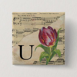 Lila Tulip Lakan Music Monogram Initial U Knapp