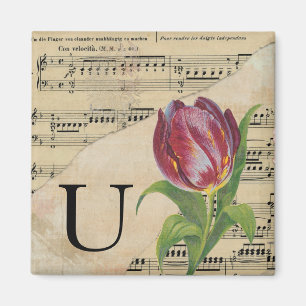 Lila Tulip Lakan Music Monogram Initial U Magnet