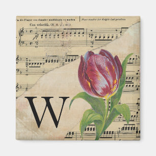 Lila Tulip Lakan Music Monogram Initial W Magnet