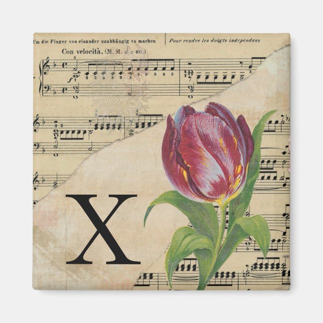 Lila Tulip Lakan Music Monogram Initial X Magnet (Framsidan)