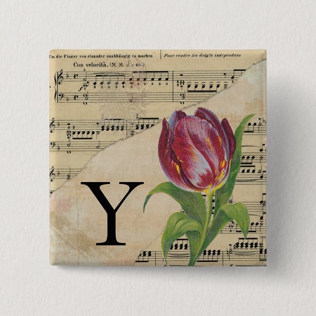 Lila Tulip Lakan Music Monogram Initial Y Knapp (Framsida)
