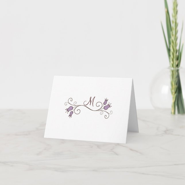 Lila Tulip Monogram Note Card Anteckningskort (Framsida)