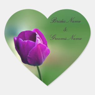 Lila Tulip Wedding Stickers Hjärtformat Klistermärke
