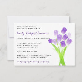 Lila Tulips - 3 x 5 BABY Shower-inbjudan Inbjudningar