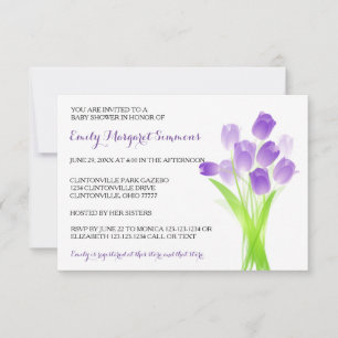 Lila Tulips - 3 x 5 BABY Shower-inbjudan Inbjudningar