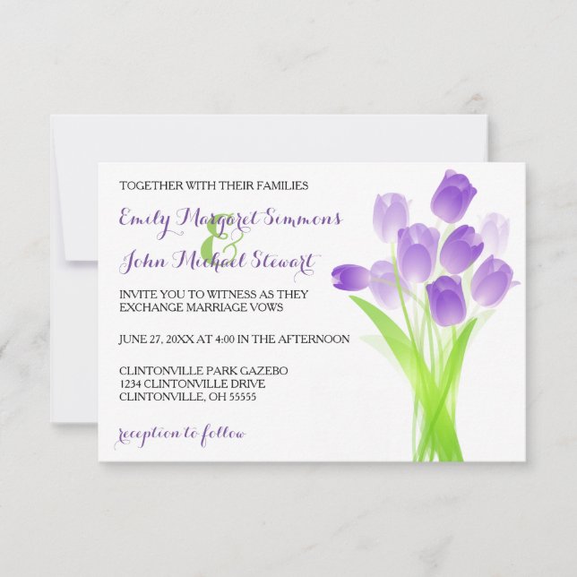 Lila Tulips - 3 x 5 bröllopsinbjudan Inbjudningar (Framsida)