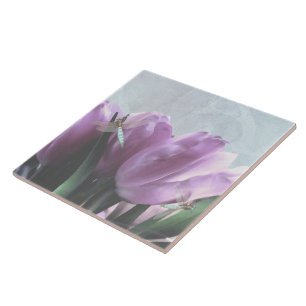 Lila Tulips Aqua Dragonfly Art Tiles Kakelplatta