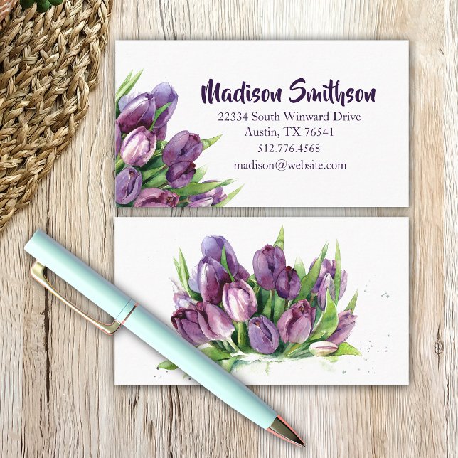 Lila Tulips Blommigt Watercolor Business/ (Skapare uppladdad)