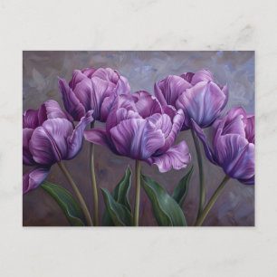 Lila Tulips Botanisk Oljemålning Vykort