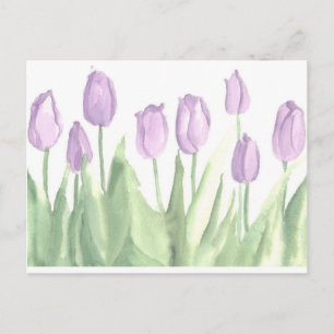 Lila Tulips Garden Watercolor Flowers Vykort