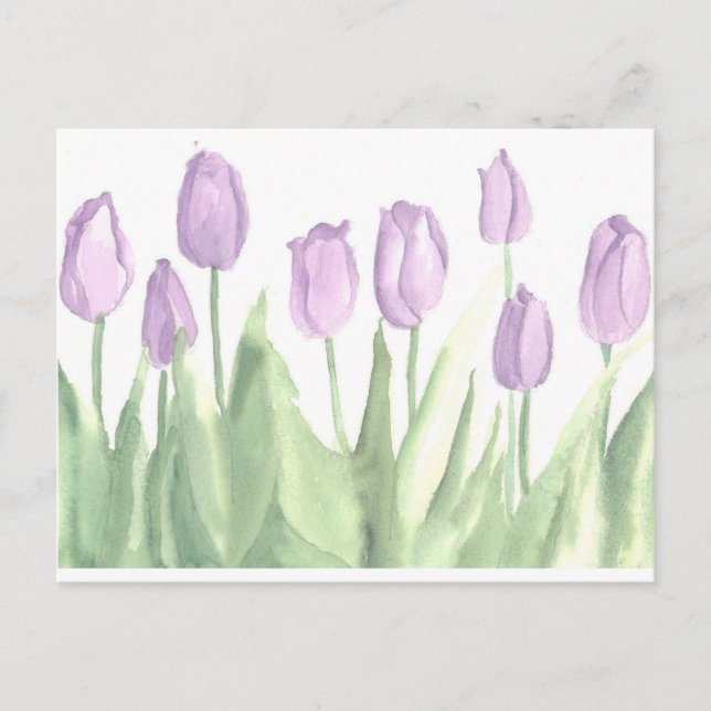 Lila Tulips Garden Watercolor Flowers Vykort (Framsida)