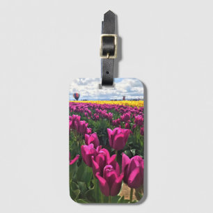Lila Tulips i Fält med Luftballong Bagagebricka