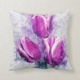 Lila Tulips Watercolor Painting Kudde