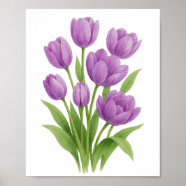 Lila Tulips Watercolor Print - Vår Wall Decor Poster