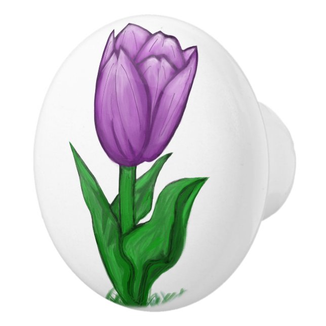 Lila Tulpan Blomma Keramisk Knopp (Höger)