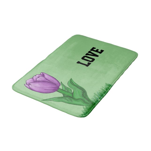 Lila Tulpan Blommig Salvia Grön Kärlek Badrumsmatta (Vinklad)