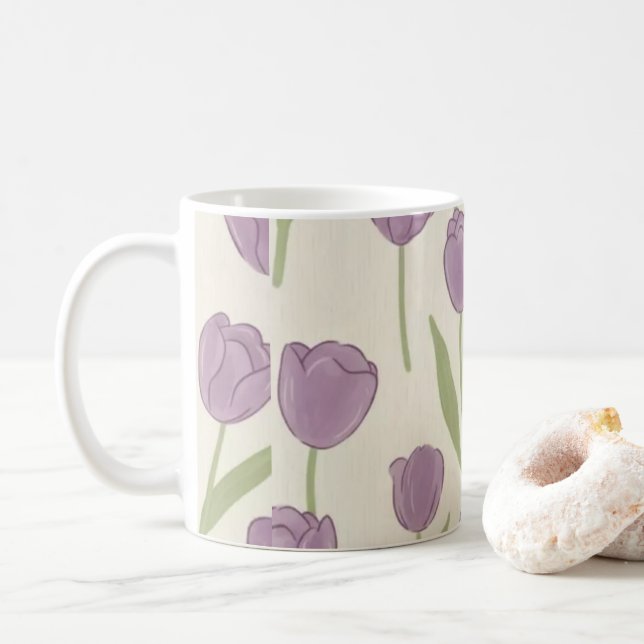 Lila Tulpan Blommönster Kaffemugg (Med munk)