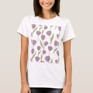 Lila Tulpan Blommönster T Shirt