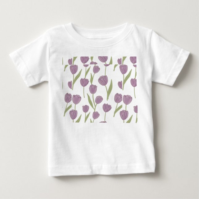 Lila Tulpan Blommönster  T Shirt (Framsida)