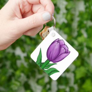 Lila Tulpan Monogram Baksida Nyckelring