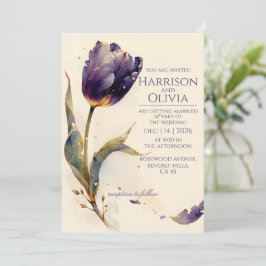 Lila Tulpan Vattenfärg Blommig Elegant Bröllopsinb Inbjudningar