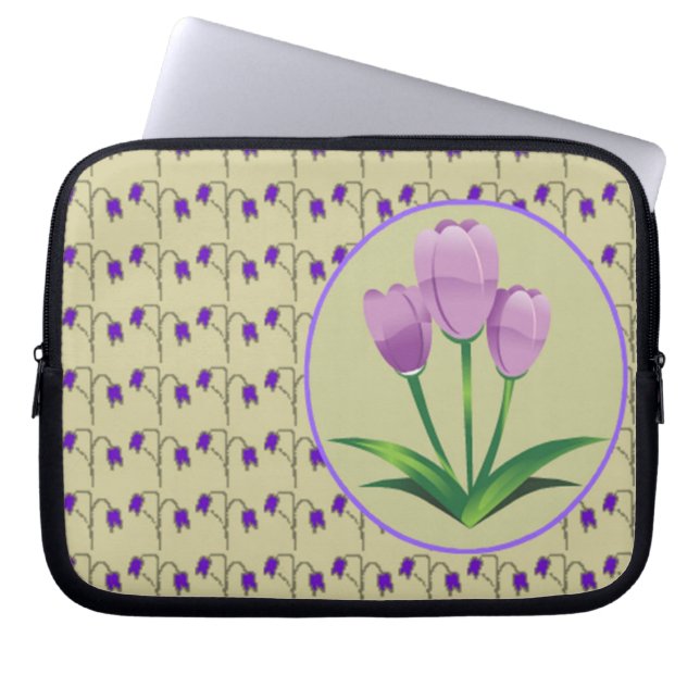 Lila tulpanblomma vintage mönster söt laptop sleeve (Framsidan)