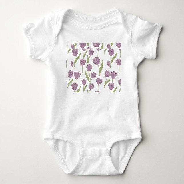 Lila tulpanblommig mönster  t shirt (Framsida)