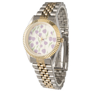 Lila tulpanblommönster armbandsur