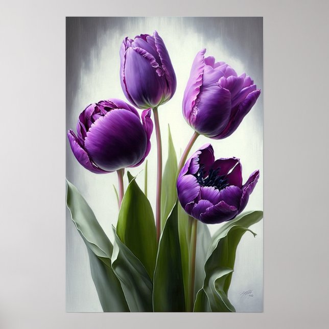 Lila Tulpaner Blommig Konsttryck Poster (Framsidan)