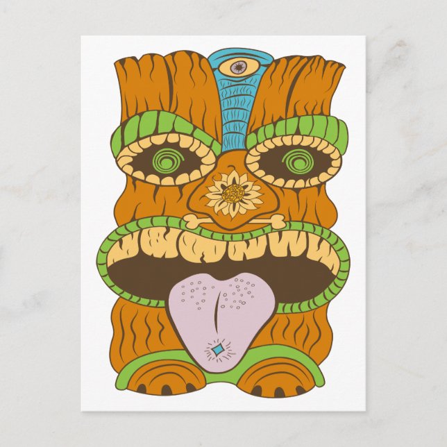 Lila Tunga Tiki Statue in Psychedelic Mood Vykort (Framsida)