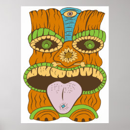 Lila Tunga Tiki-staty i Psykedelisk Stämning Poster