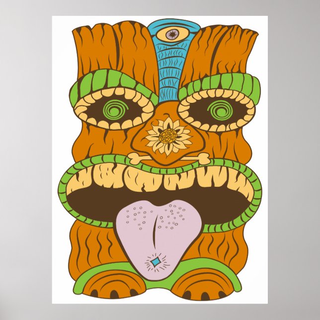 Lila Tunga Tiki-staty i Psykedelisk Stämning Poster (Framsidan)