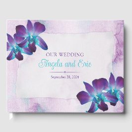 Lila Turcos Blue Dendrobium Orchid Bröllop Gästböcker