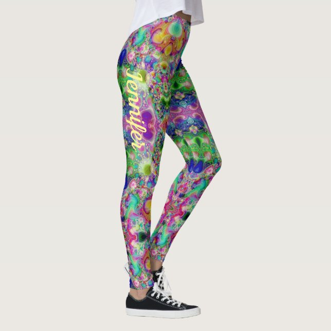 Lila Turcos Fractal Mönster eget namn Leggings (Höger)