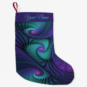 Lila Turcos Modern Abstrakt Fractal Art Namn Liten Julstrumpa