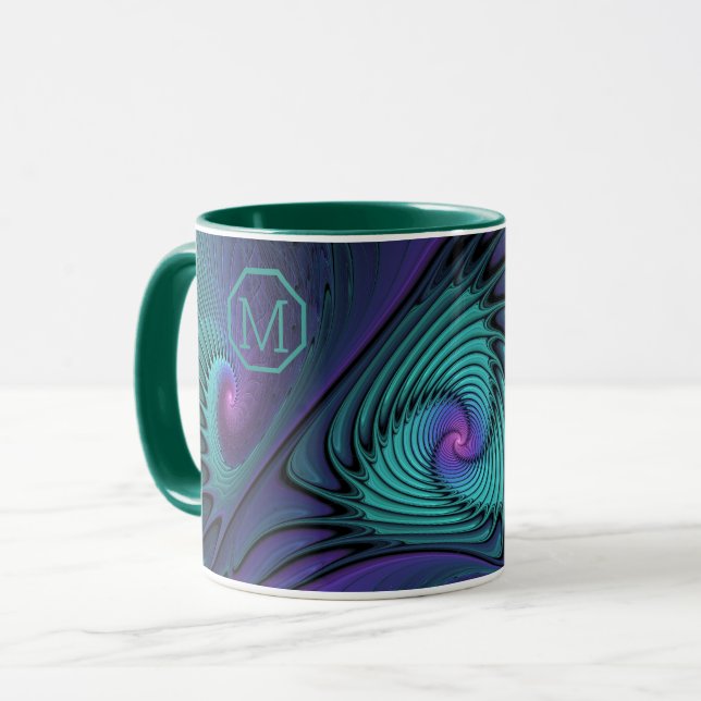 Lila Turcos modern abstrakt Fractal Monogram Mugg (Framsida vänster)